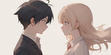 03958-152351376-profile, 1girl, 1boy, long hair, looking at another, blue eyes, eye contact, short hair, shirt, collared shirt.png